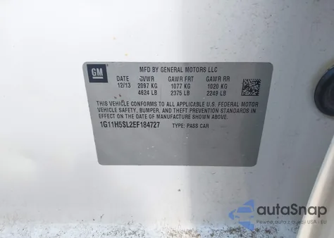 2014 Chevrolet Malibu 1Lz z USA, uszkodzony, nr VIN 1G11H5SL2EF184727